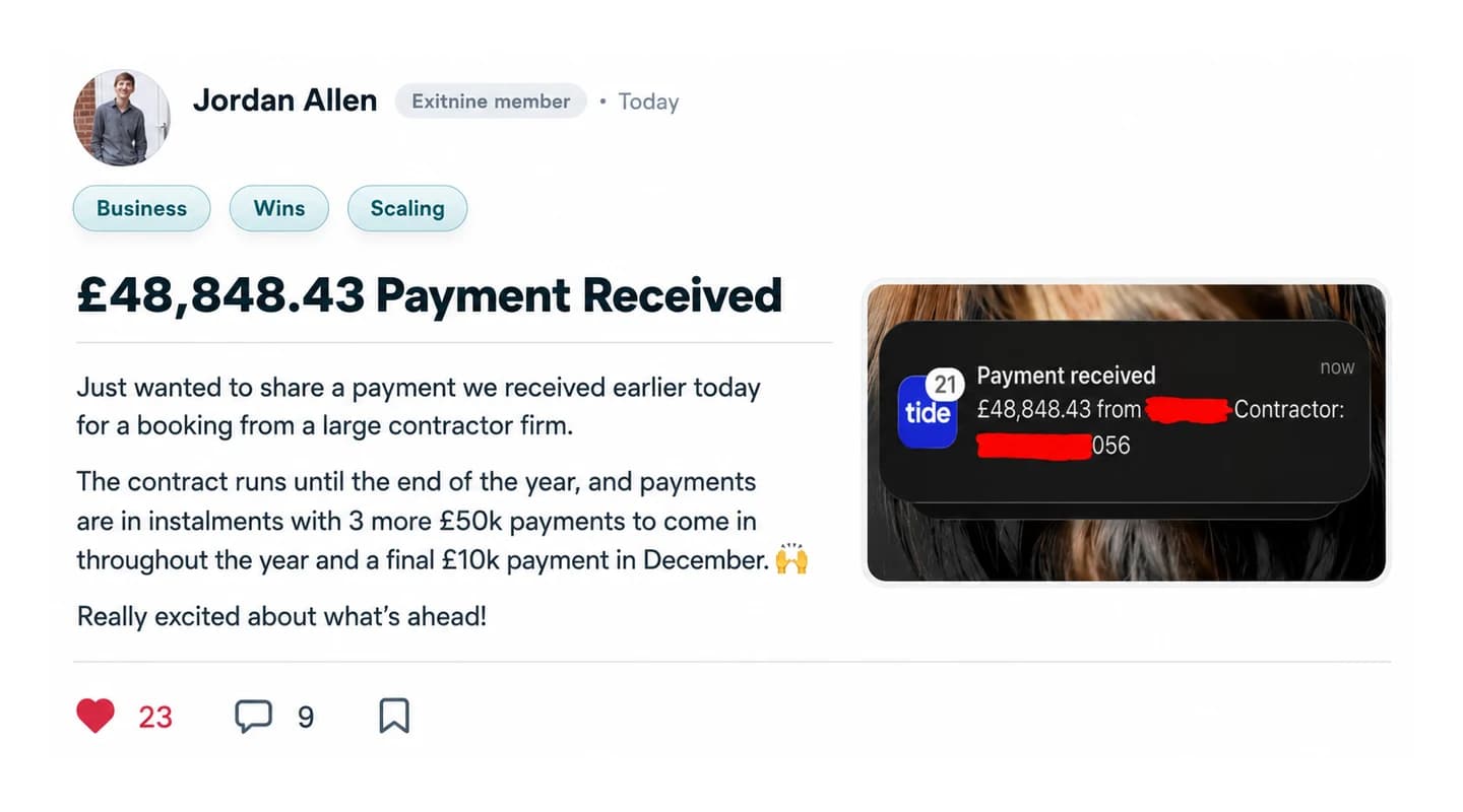 Jordan Allen shares a £48,848 payment received for a contract booking